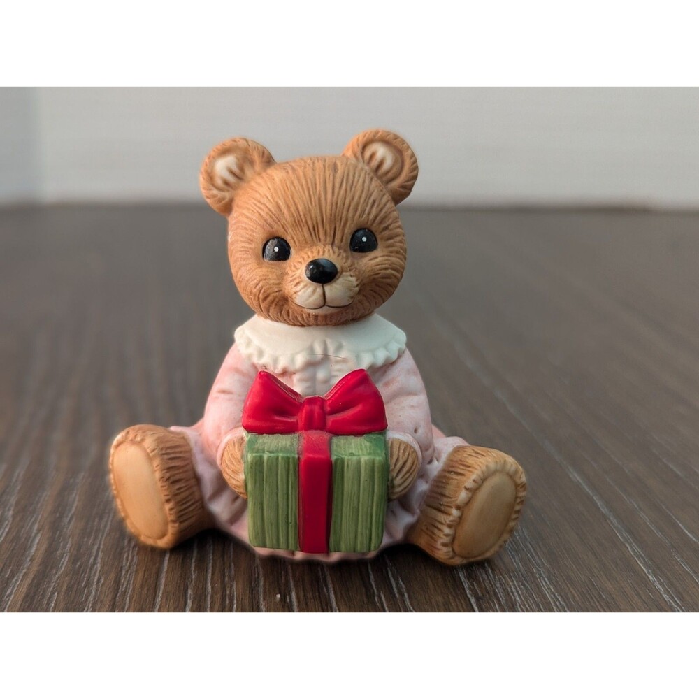 Vintage HOMCO 5212 Girl Bear Figurine Christmas Gift 2.5in x 3in